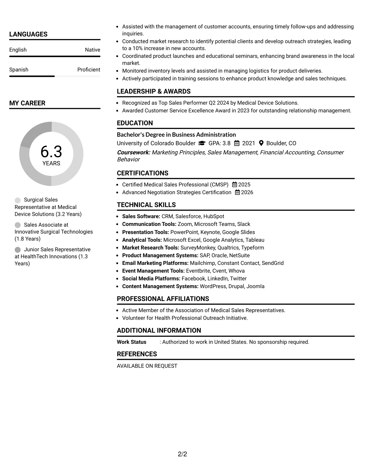 Resume Example Page 2