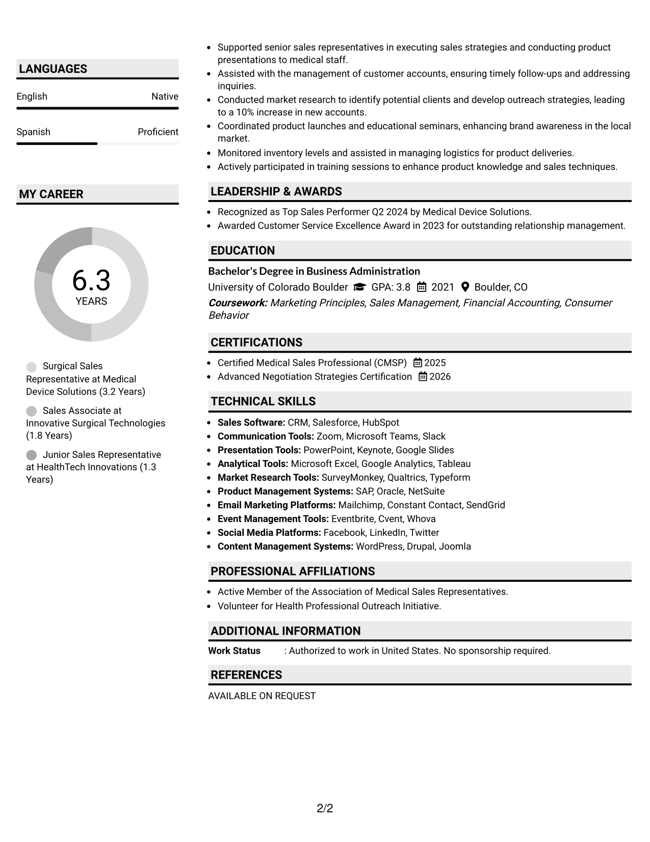 Resume Example Page 2