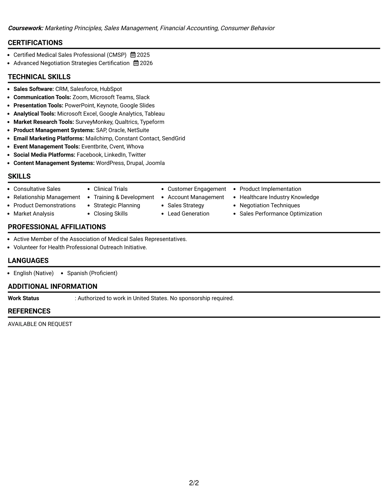Resume Example Page 2