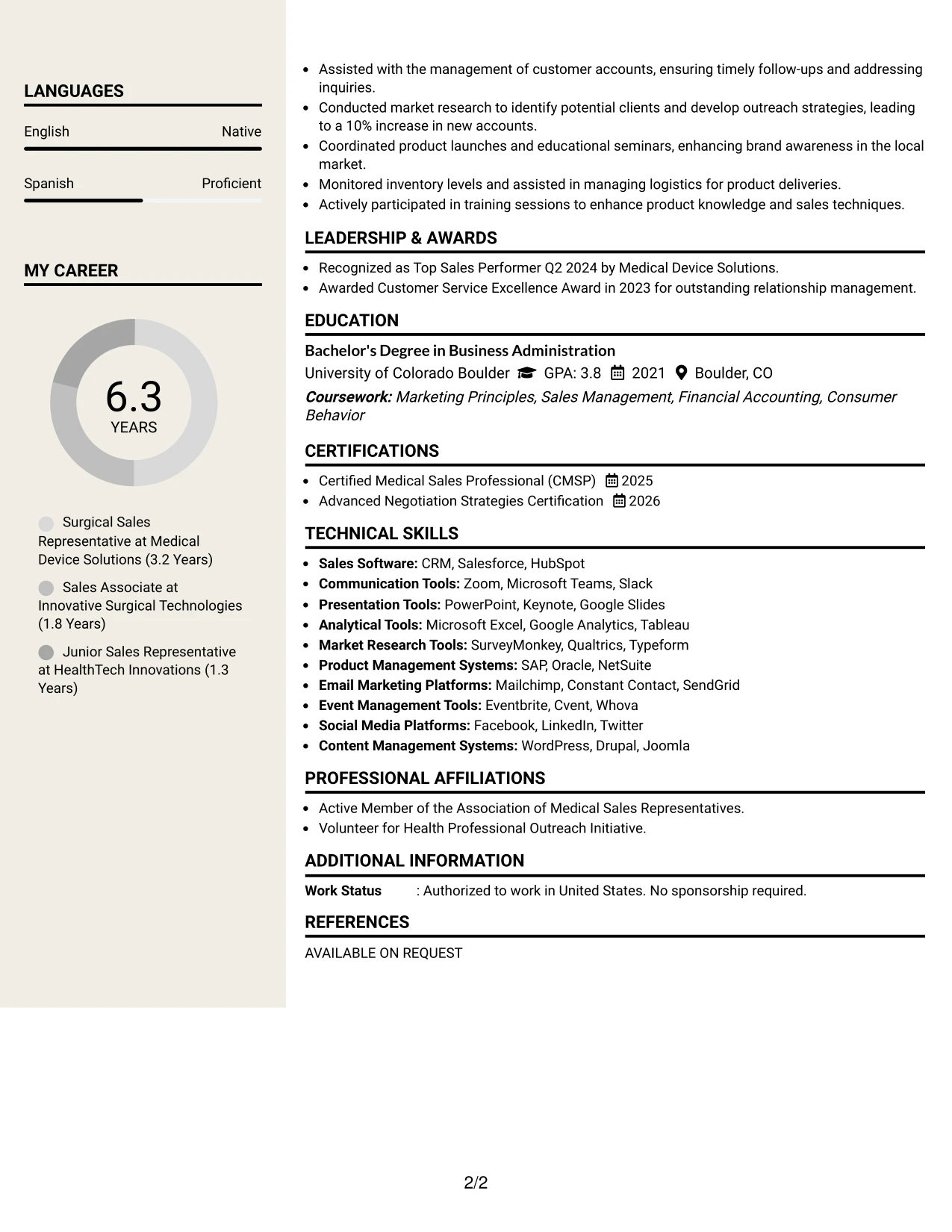 Resume Example Page 2