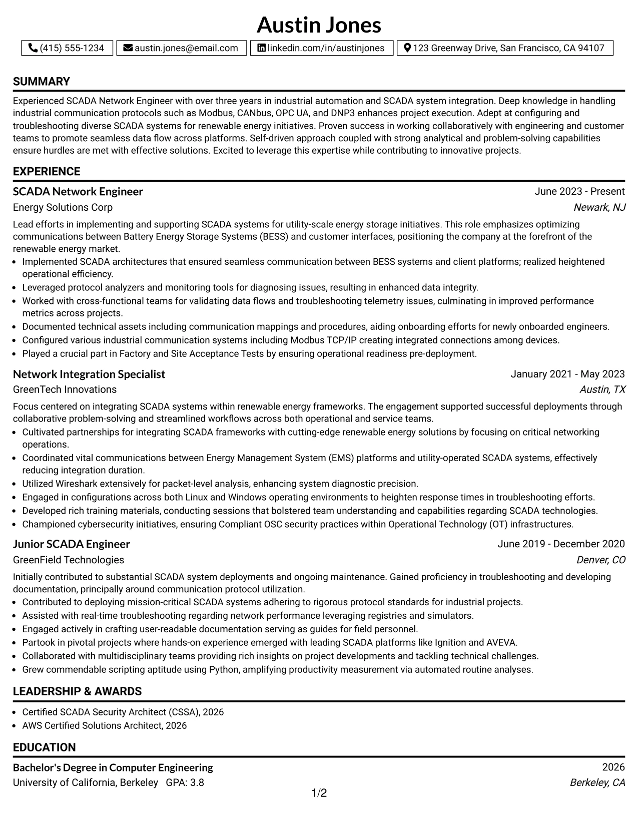 Resume Example Page 1