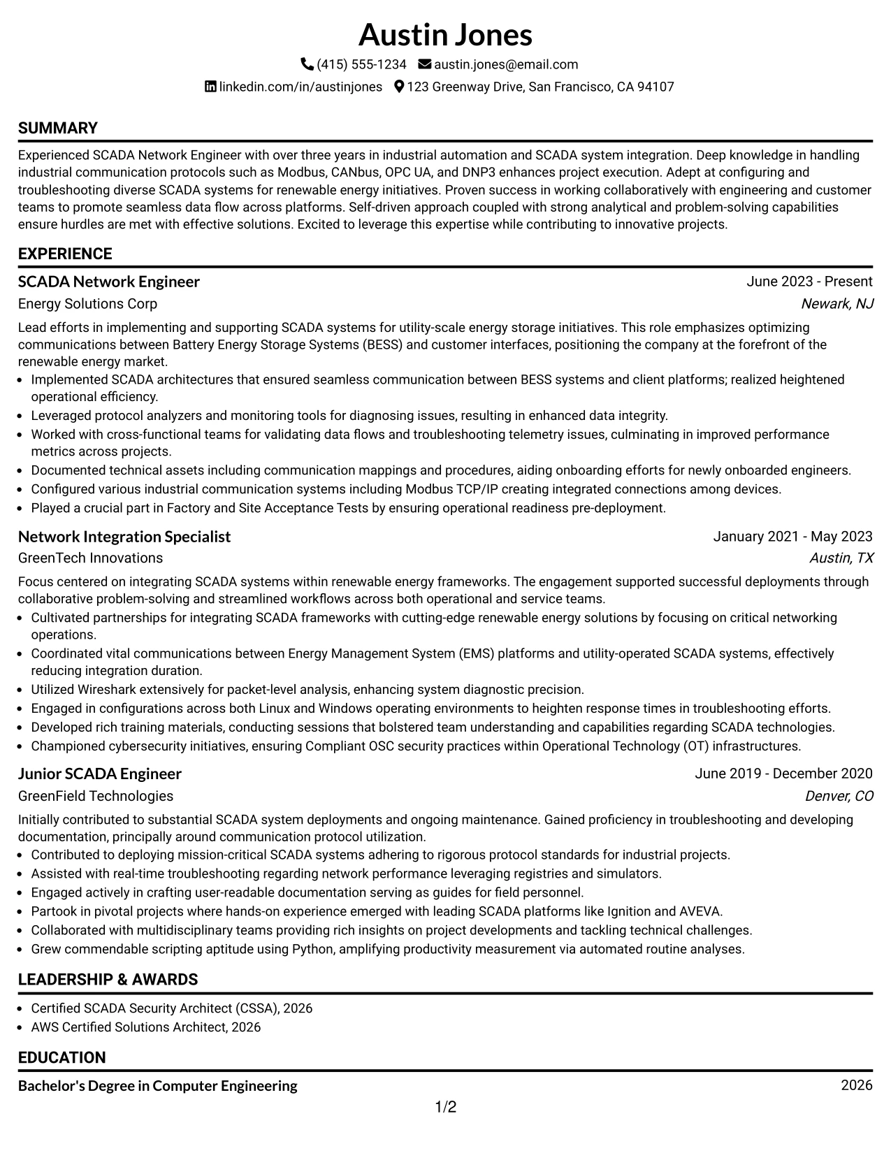 Resume Example Page 1