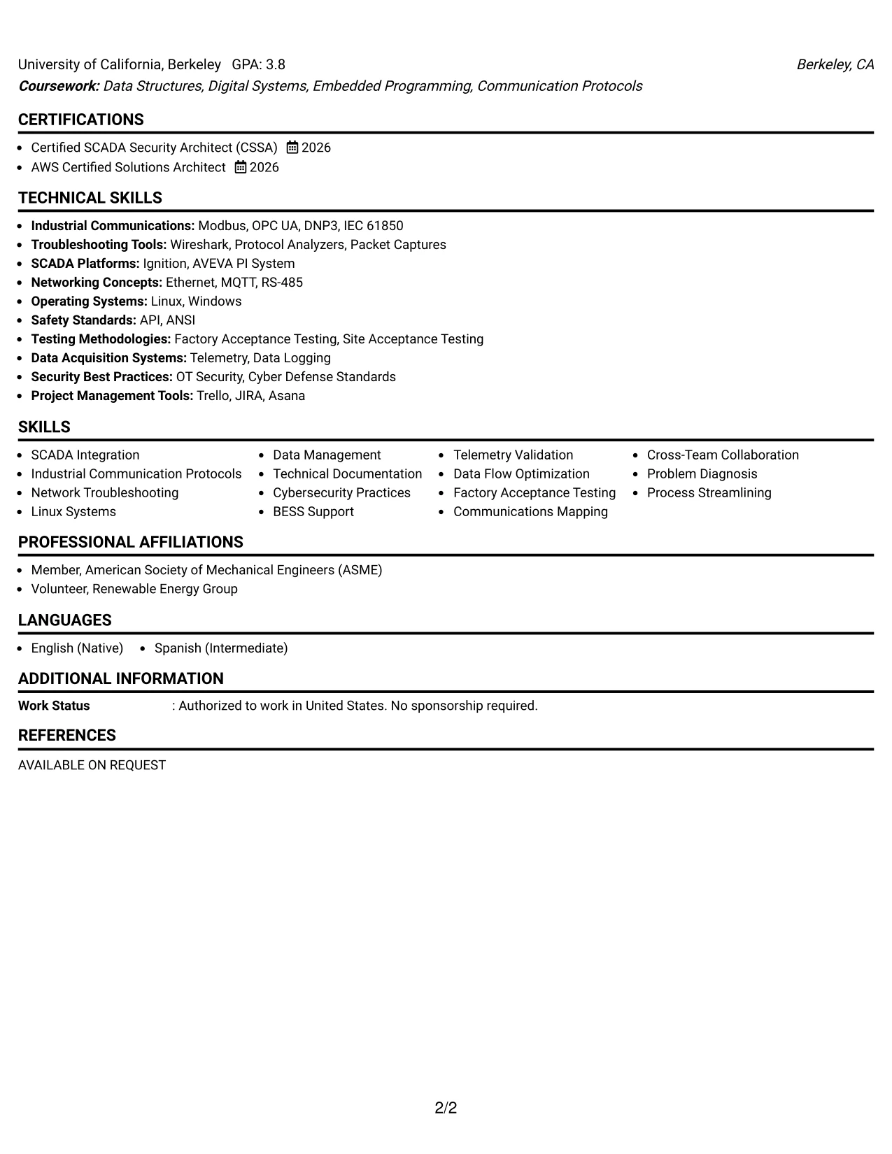 Resume Example Page 2