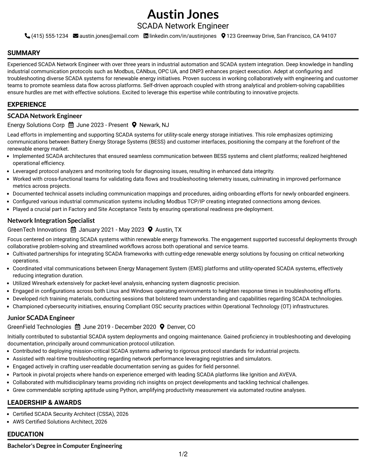 Resume Example Page 1