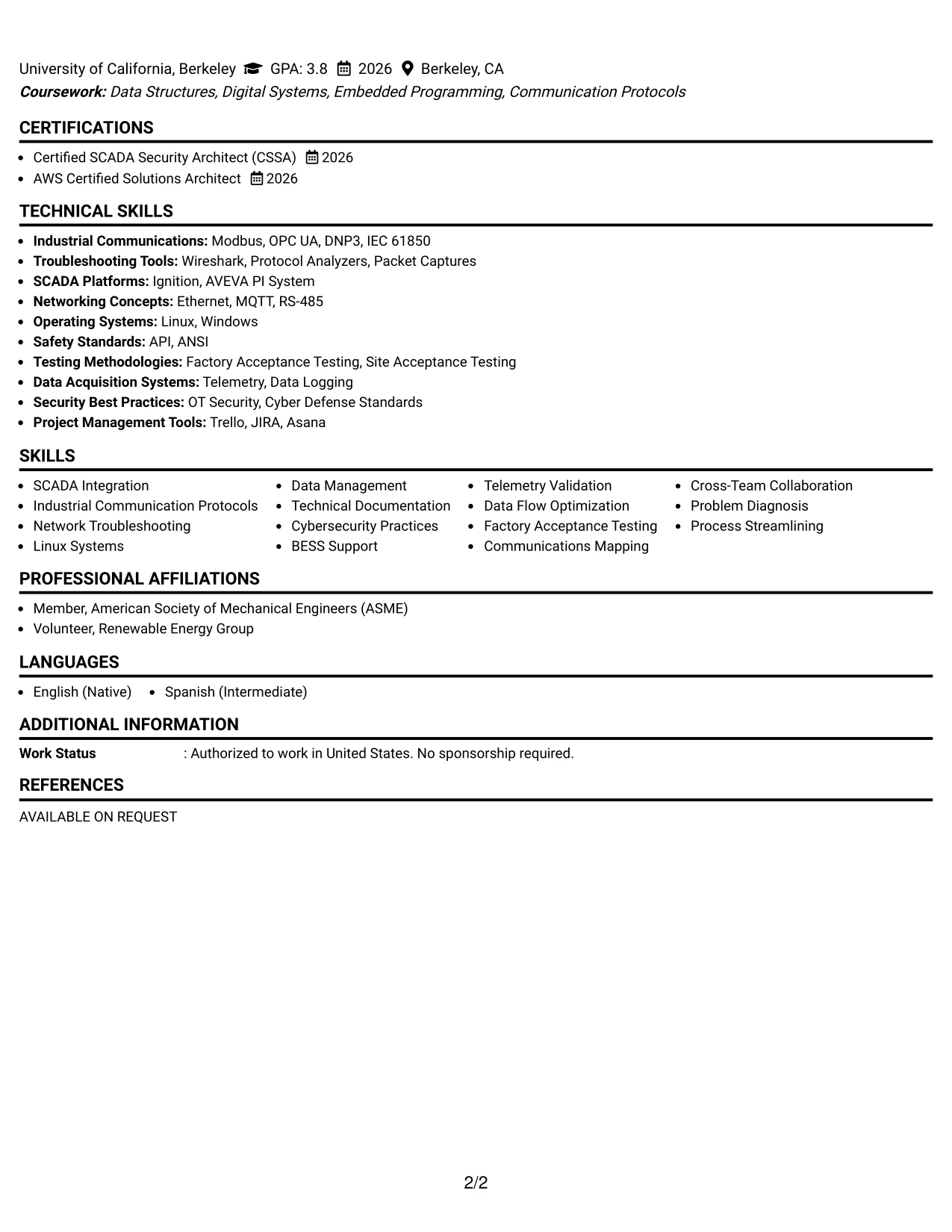 Resume Example Page 2
