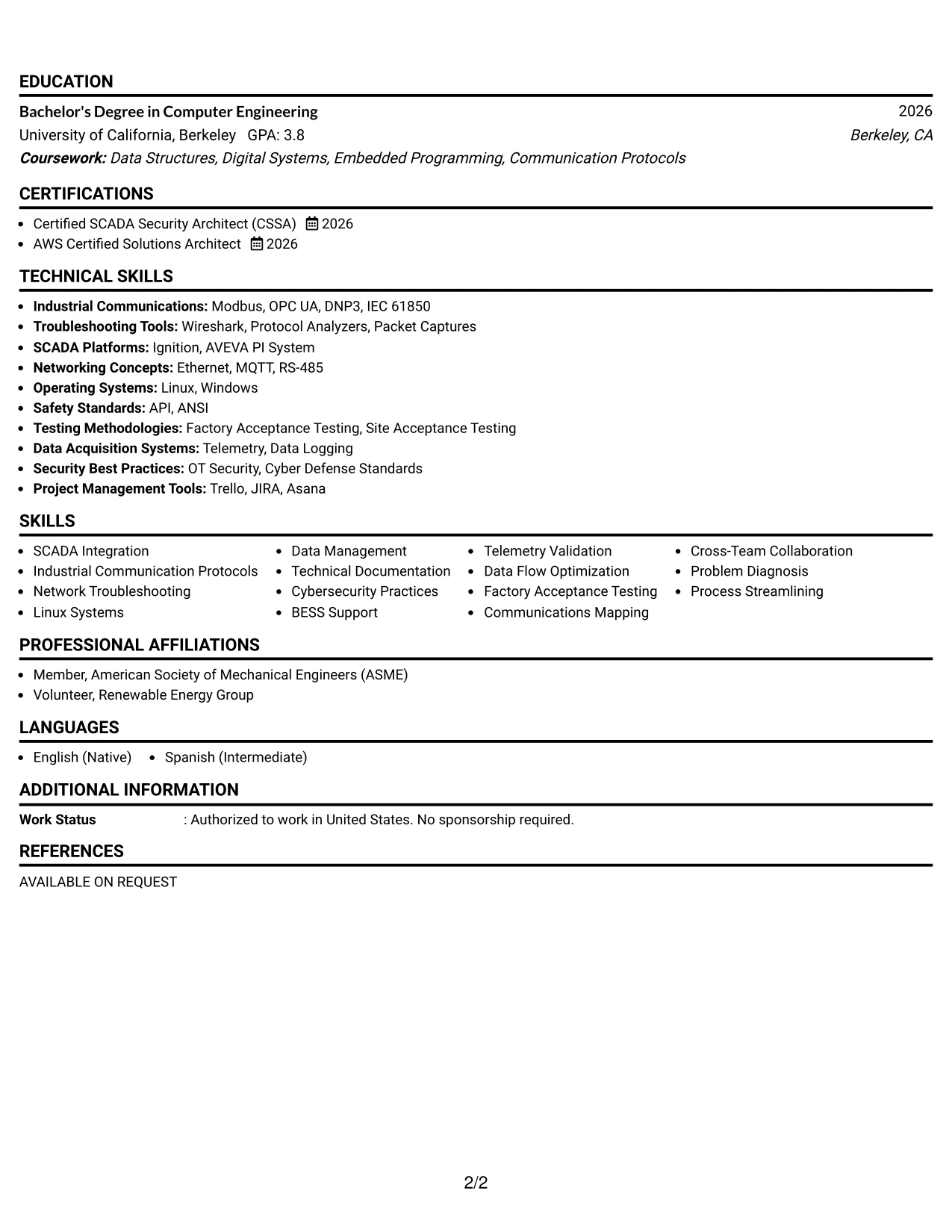 Resume Example Page 2