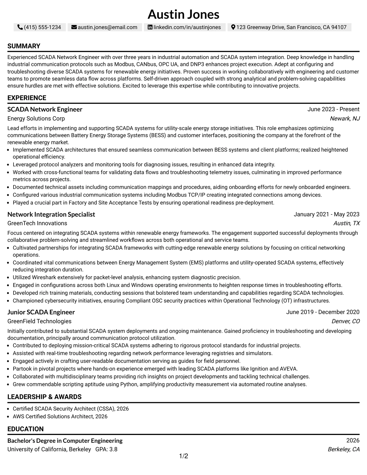 Resume Example Page 1