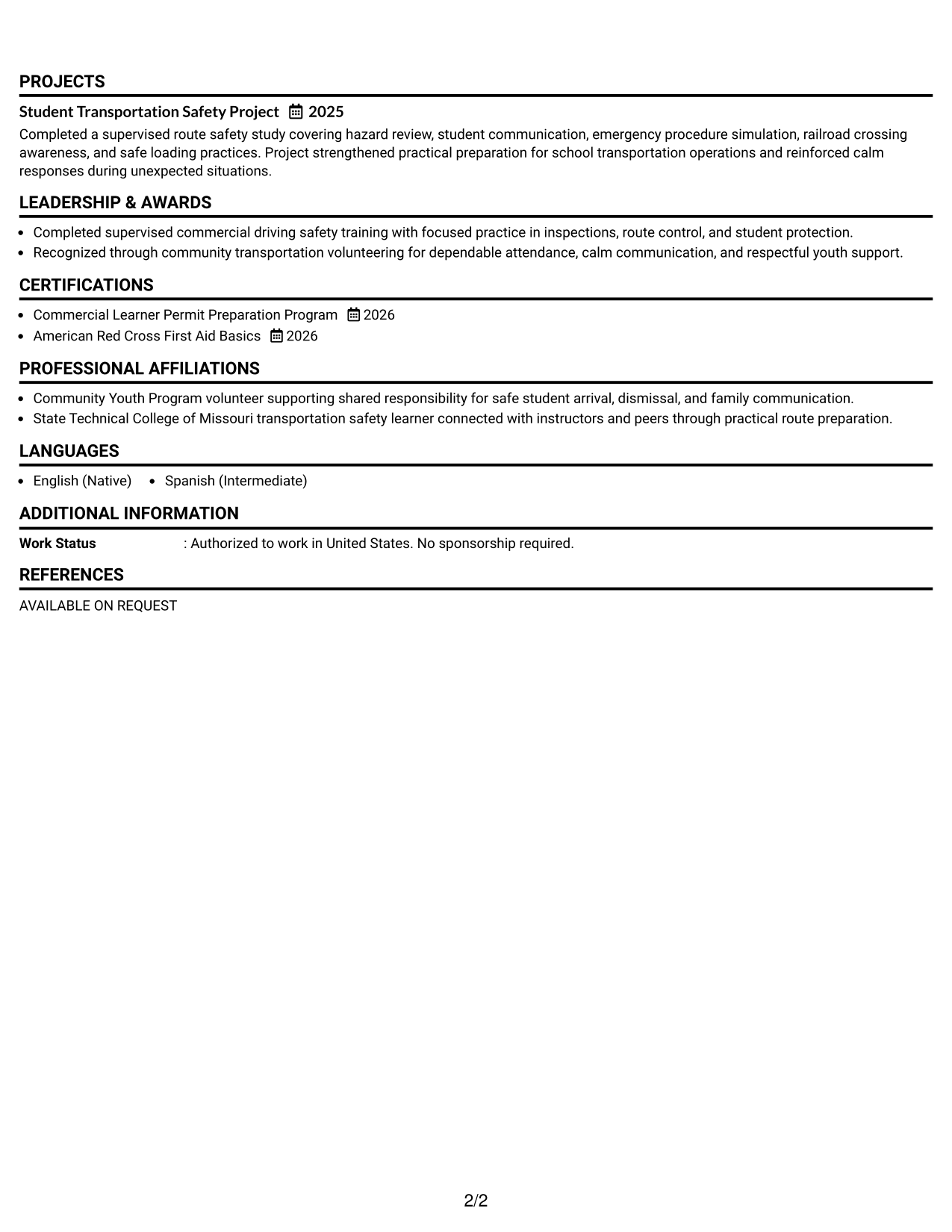 Resume Example Page 2