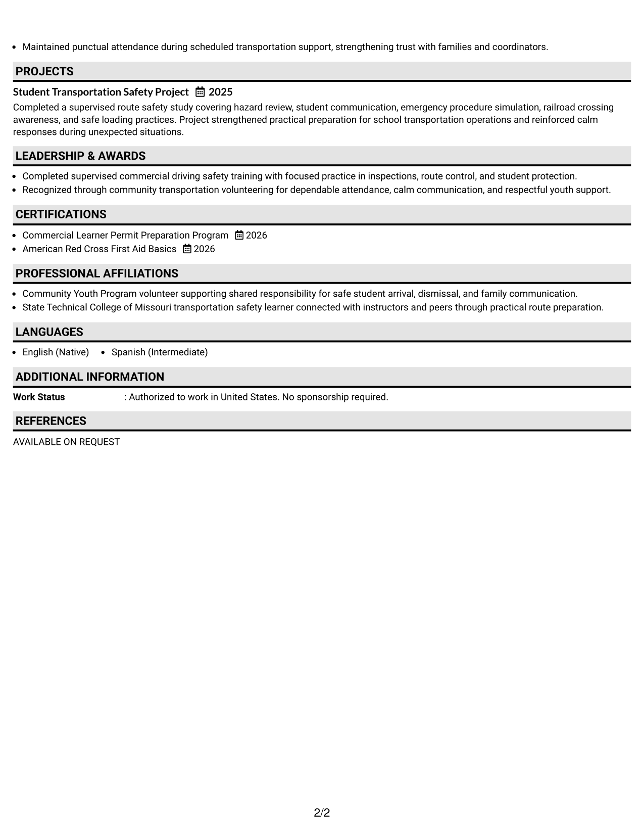 Resume Example Page 2