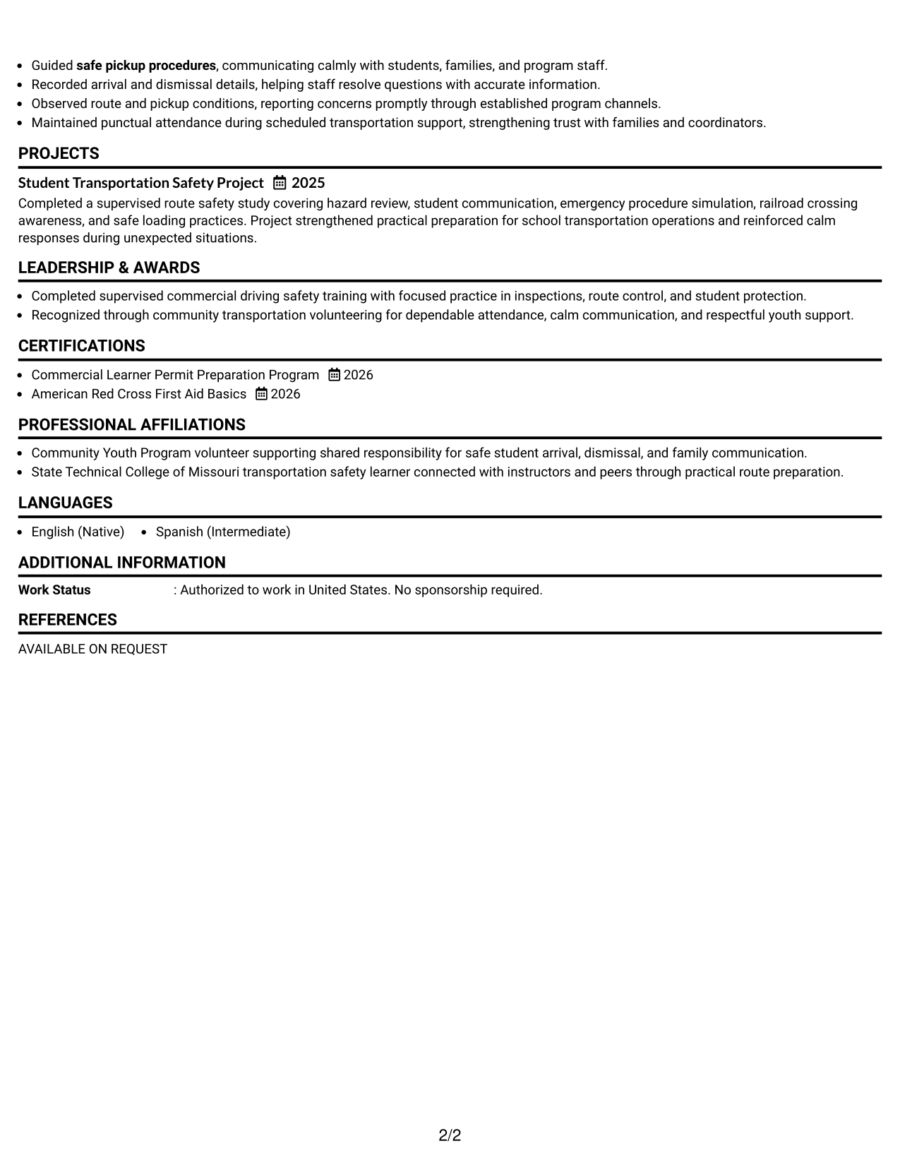 Resume Example Page 2