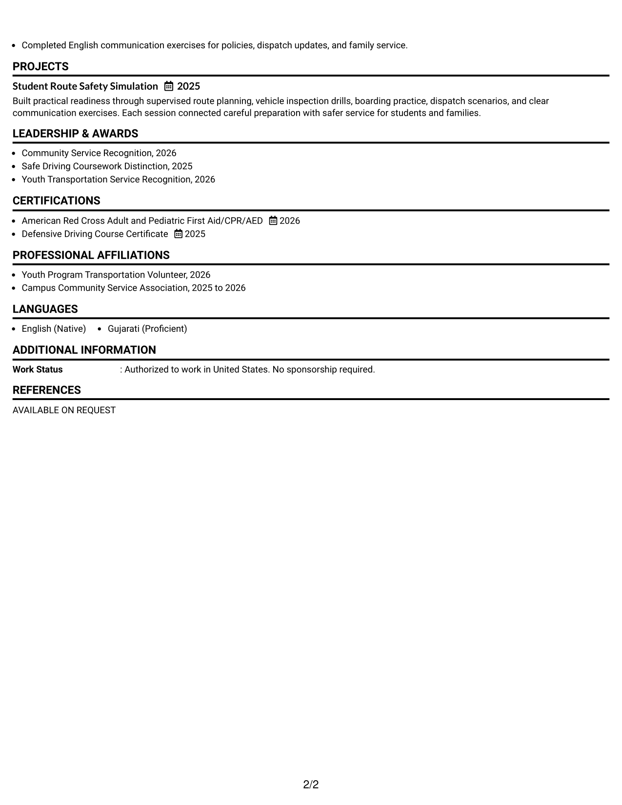 Resume Example Page 2