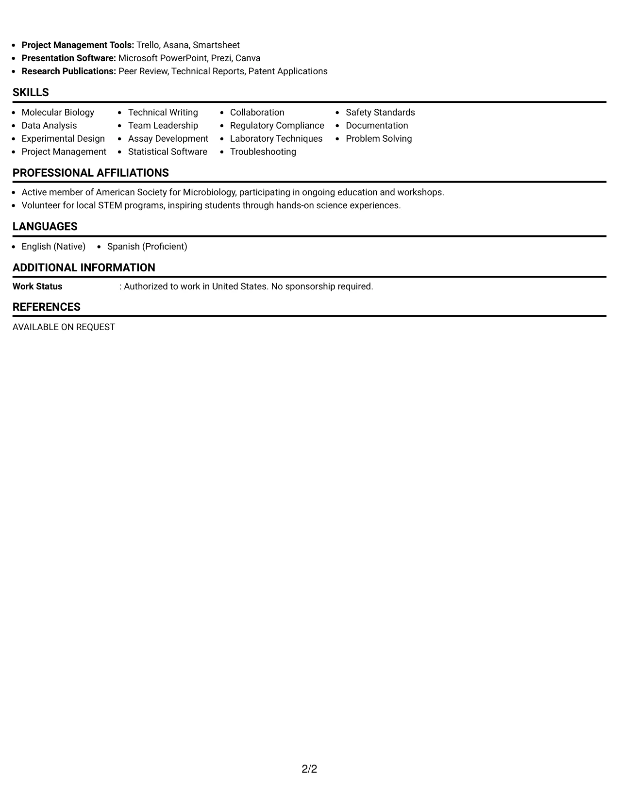 Resume Example Page 2