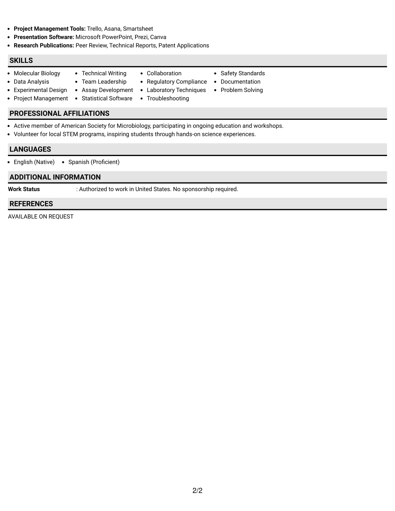 Resume Example Page 2