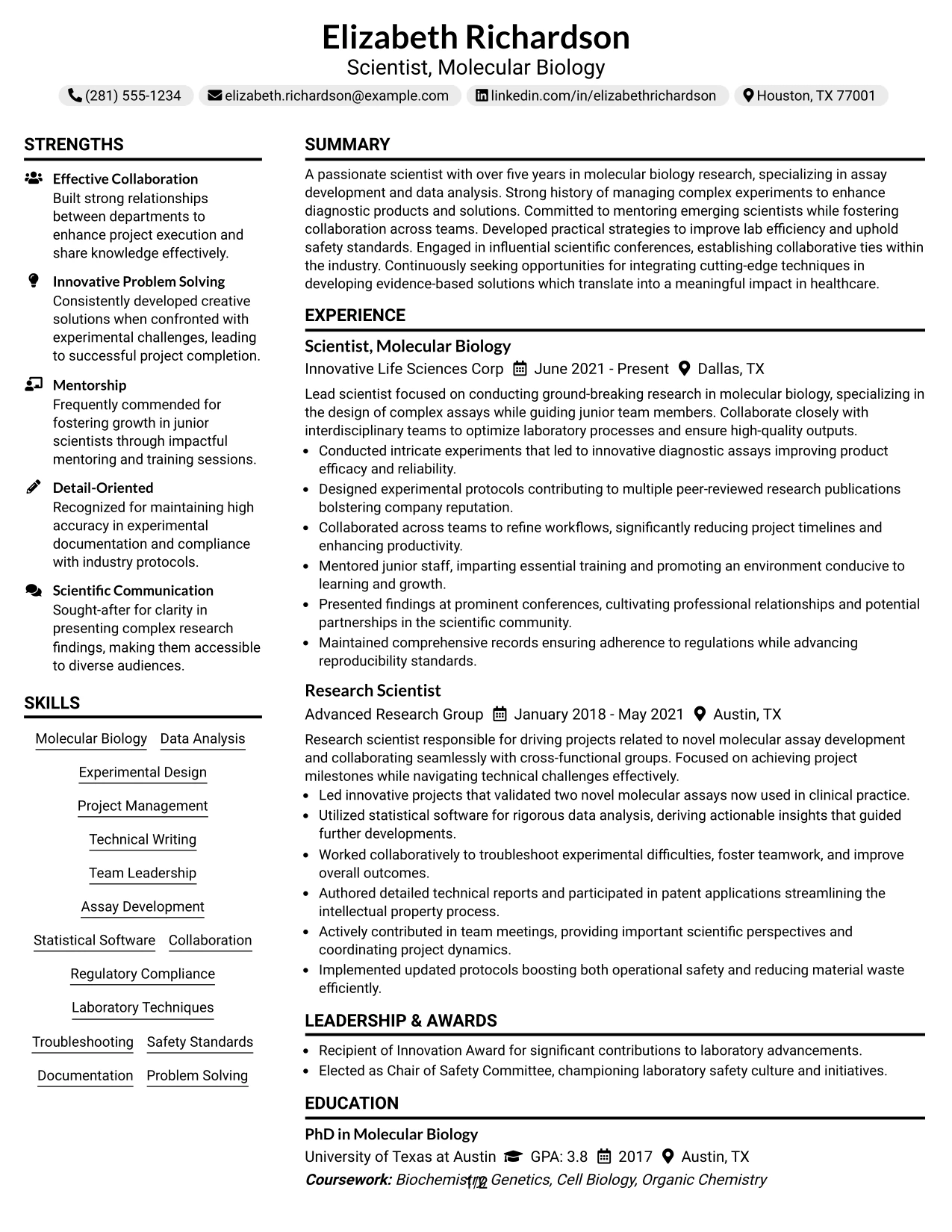 Resume Example Page 1