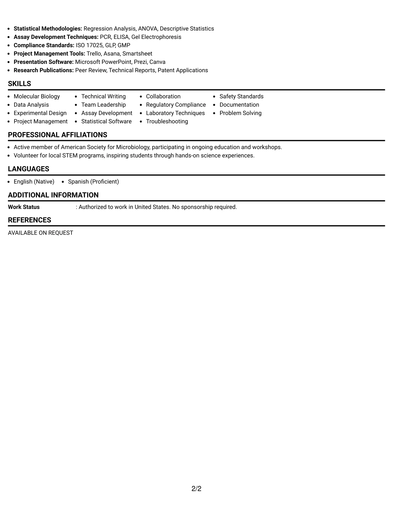 Resume Example Page 2