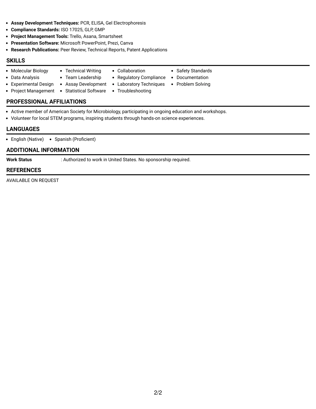 Resume Example Page 2