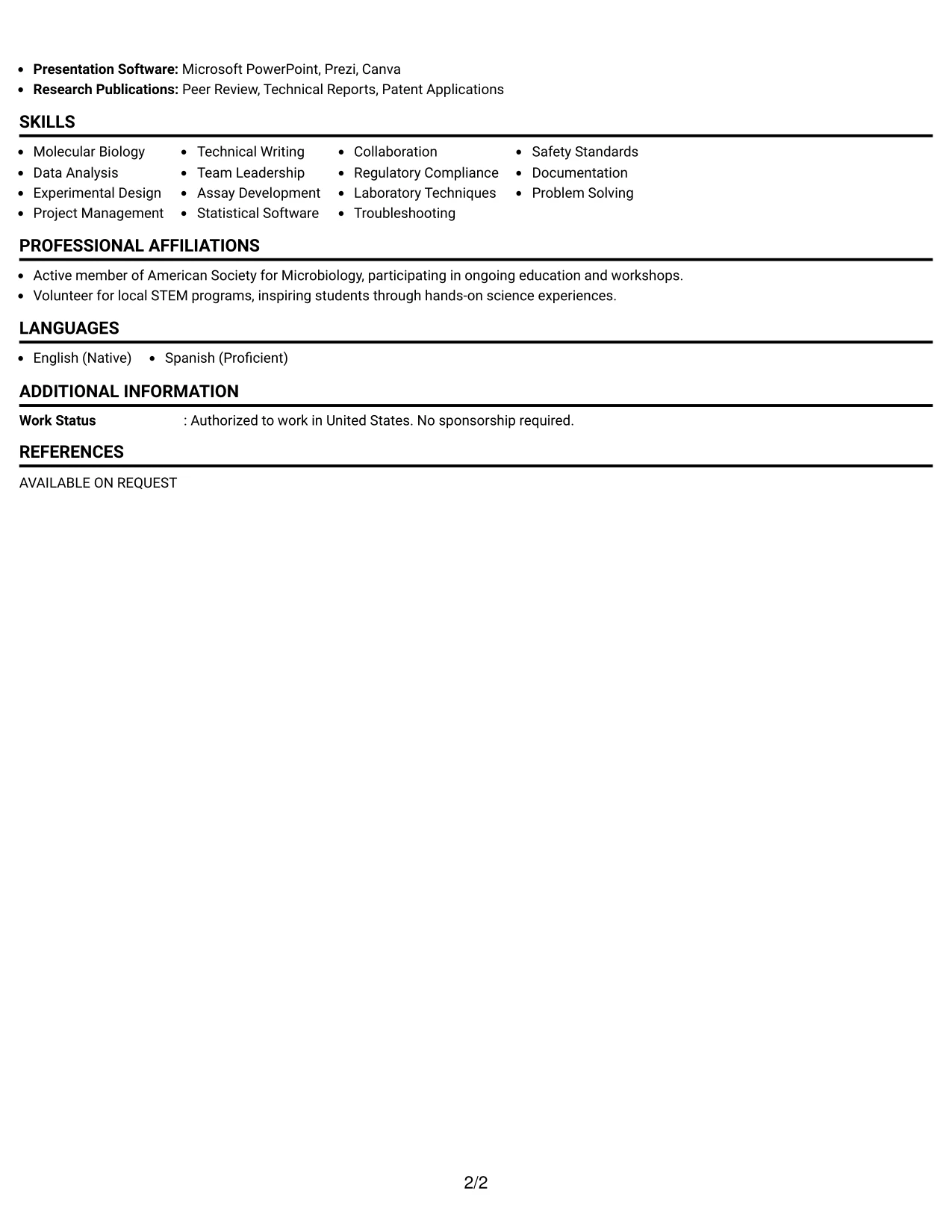Resume Example Page 2