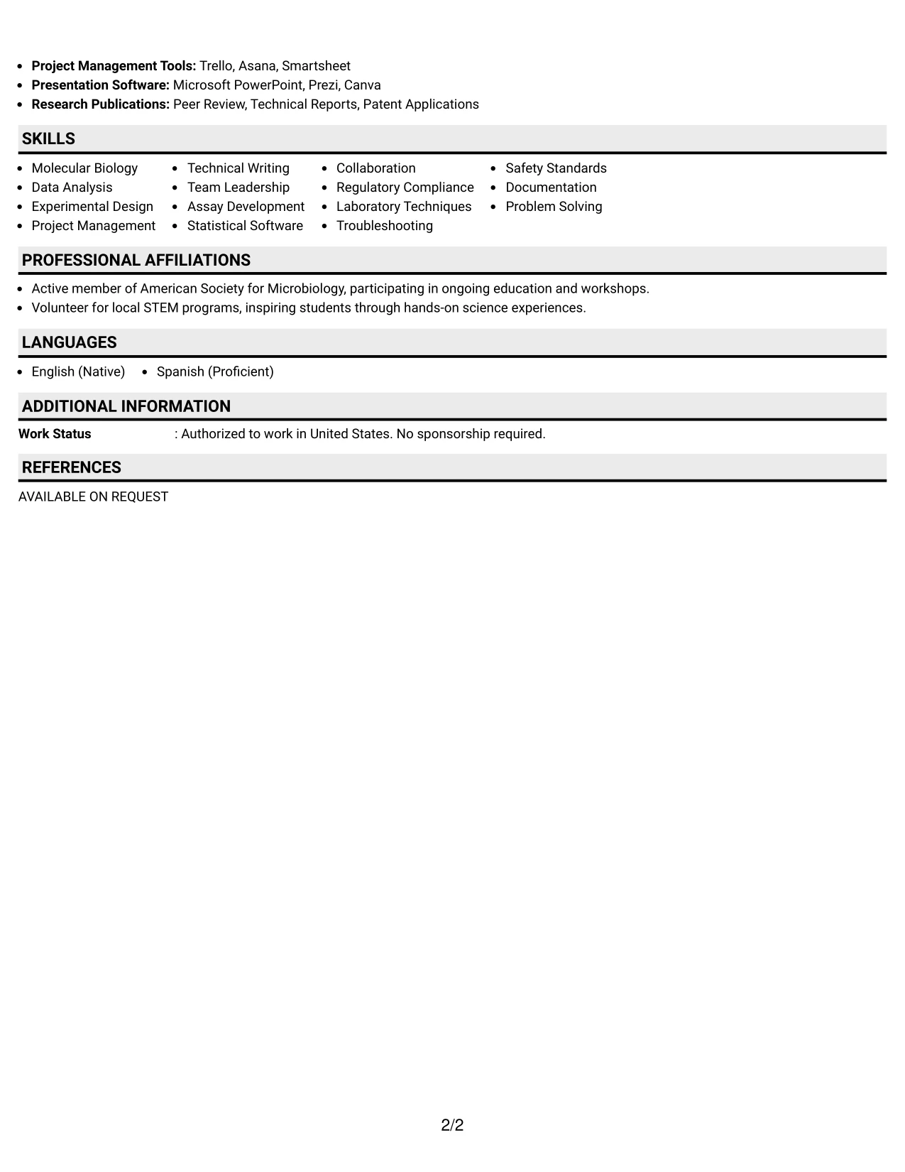 Resume Example Page 2