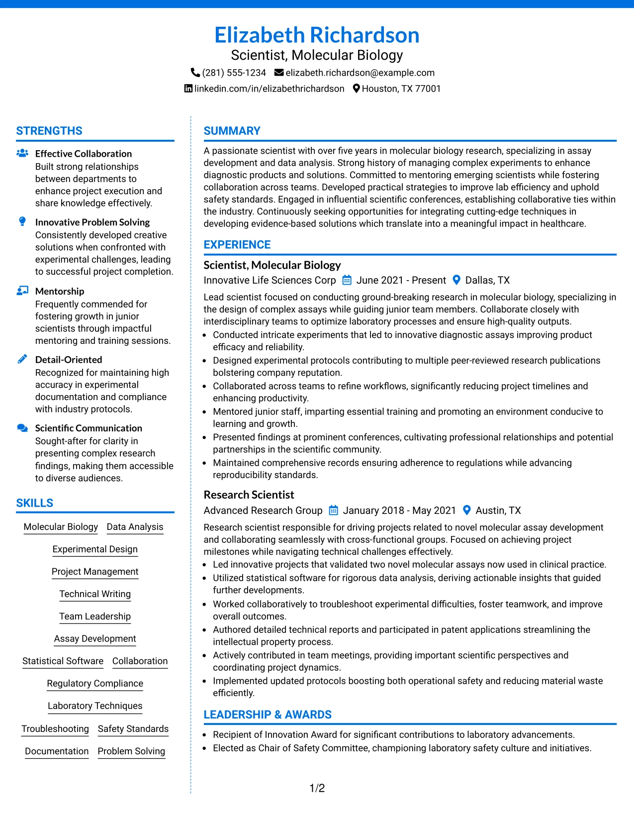 Resume Example Page 1