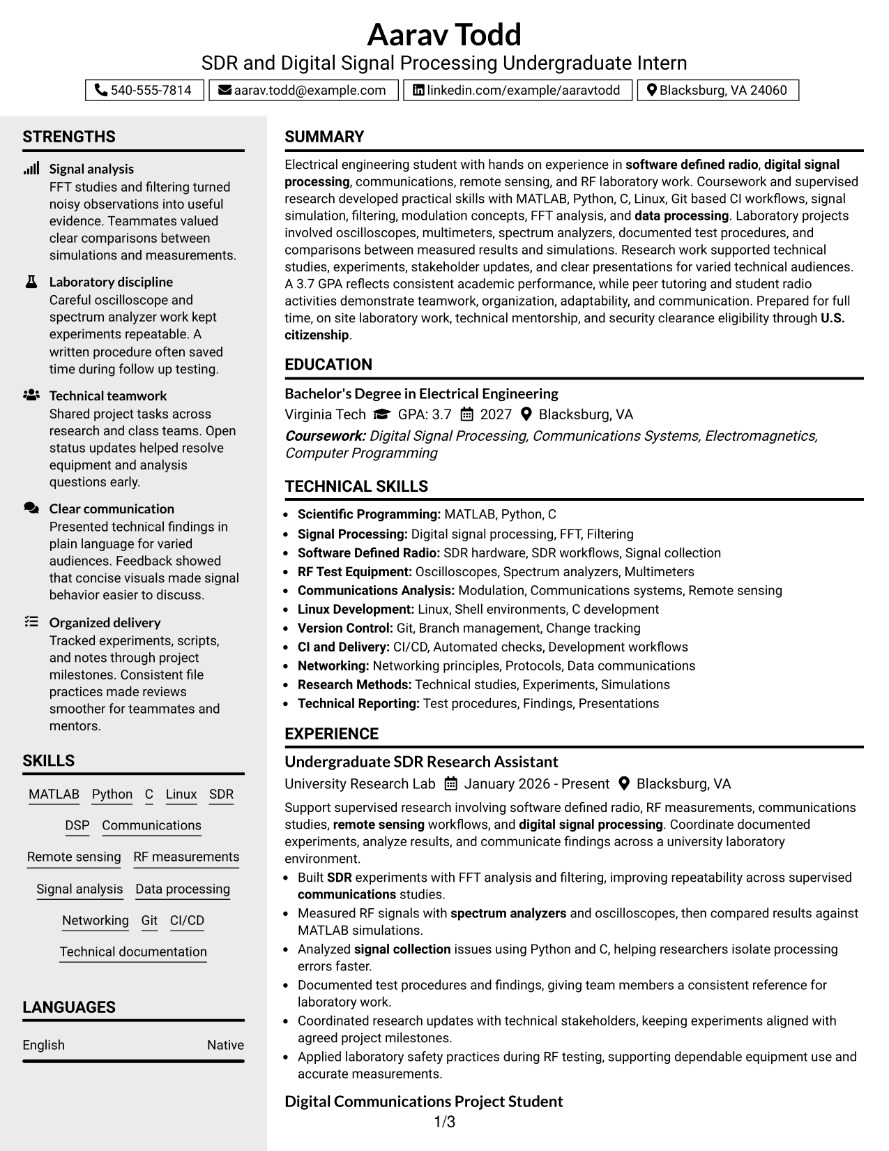 Resume Example Page 1