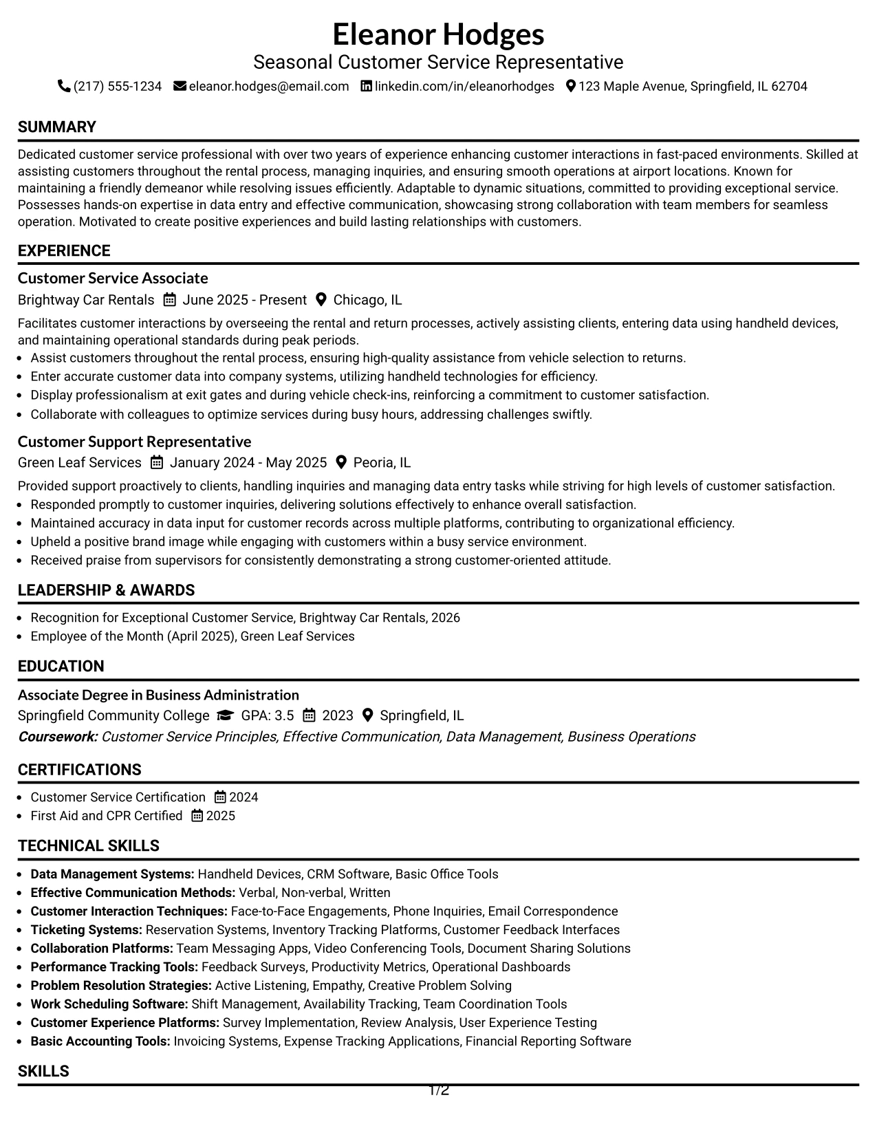 Resume Example Page 1