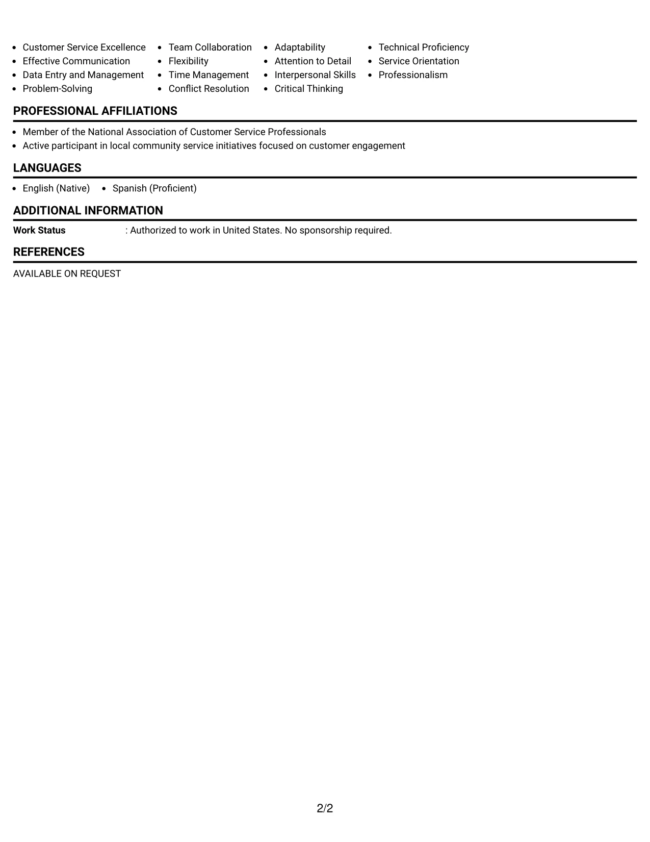 Resume Example Page 2