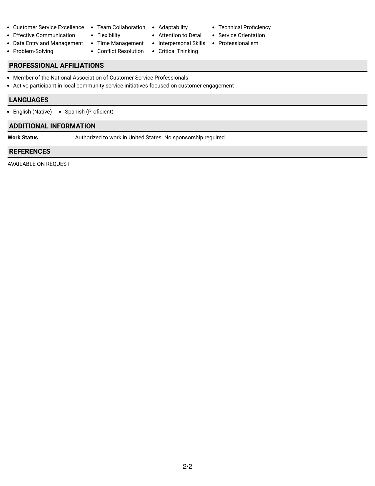 Resume Example Page 2