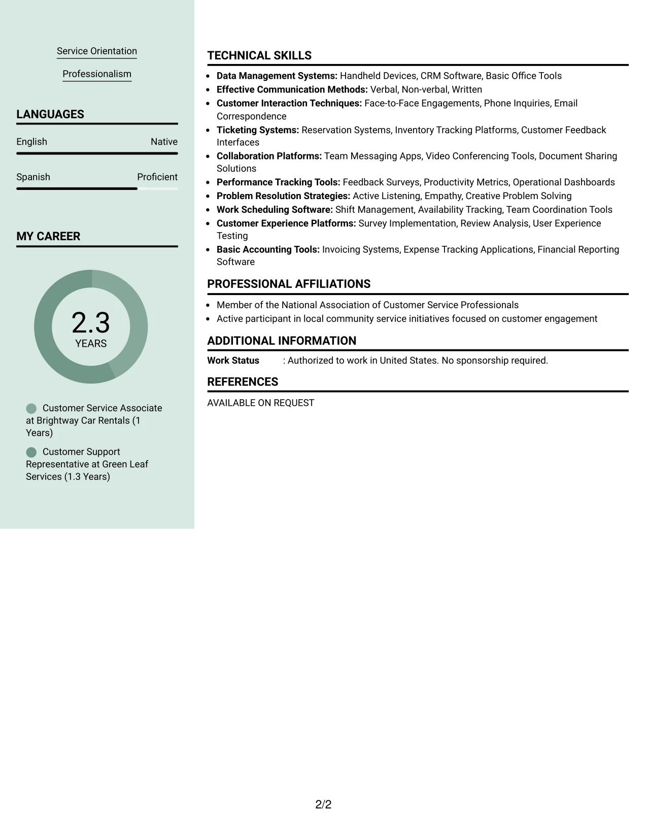 Resume Example Page 2