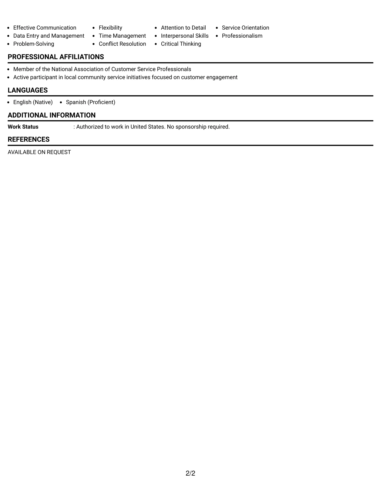 Resume Example Page 2