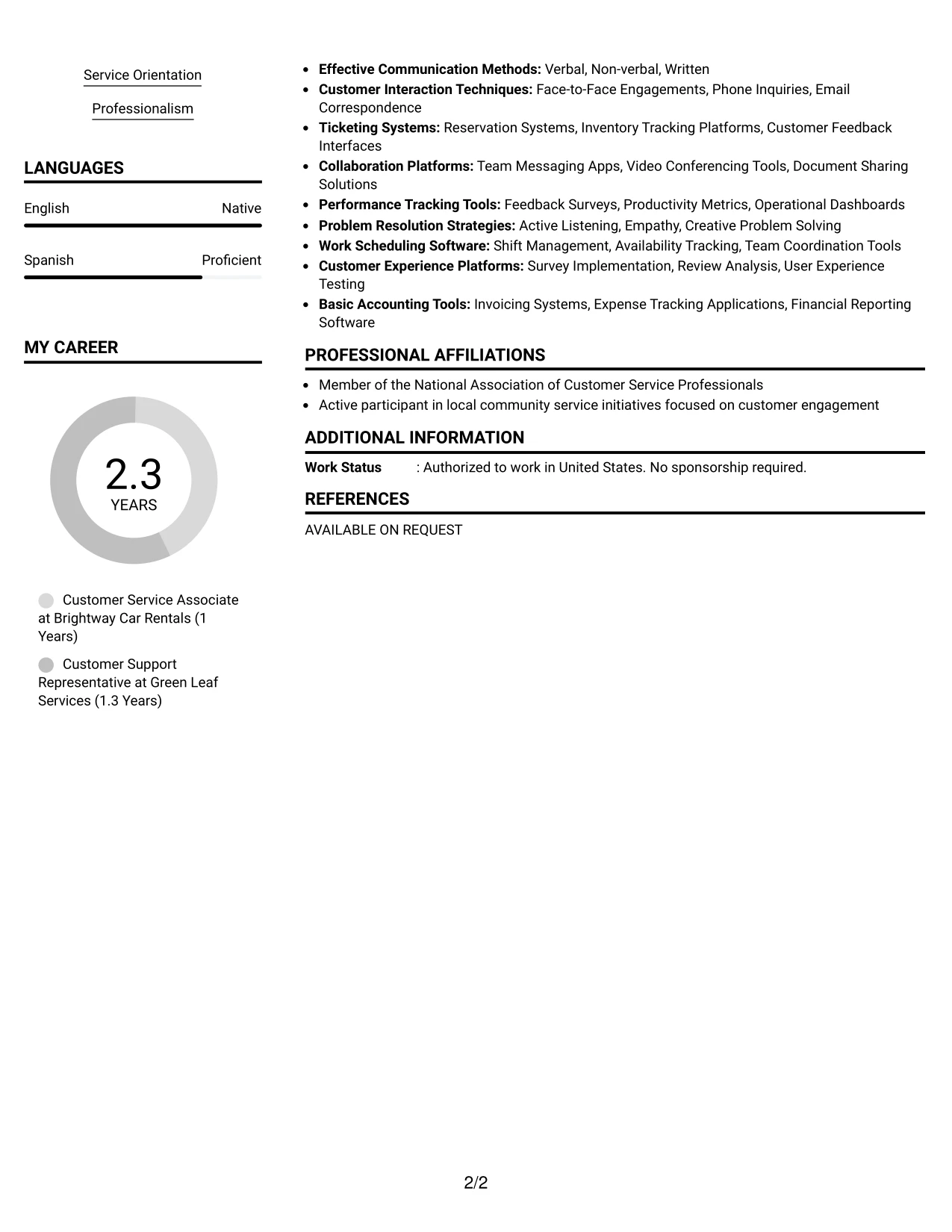 Resume Example Page 2