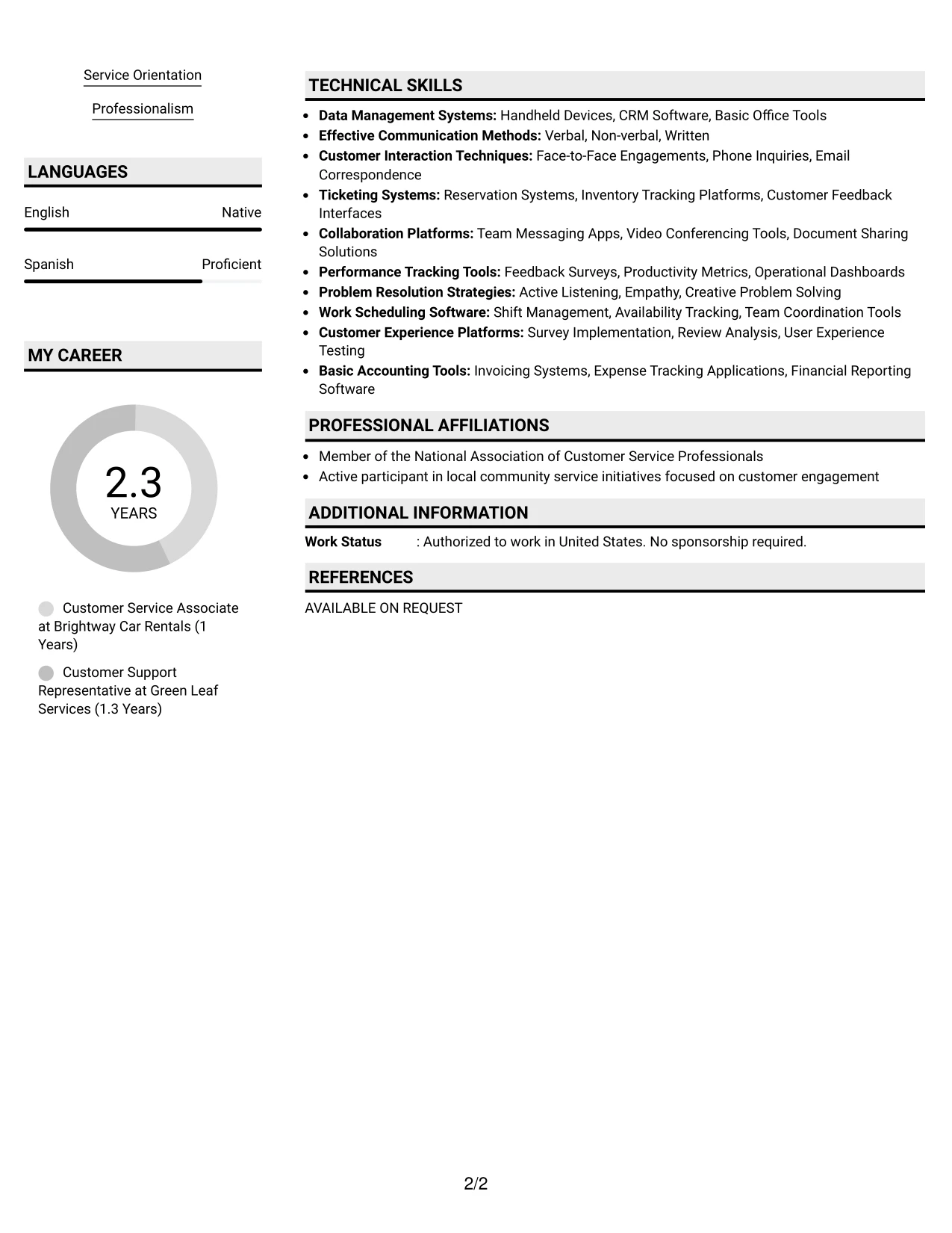 Resume Example Page 2