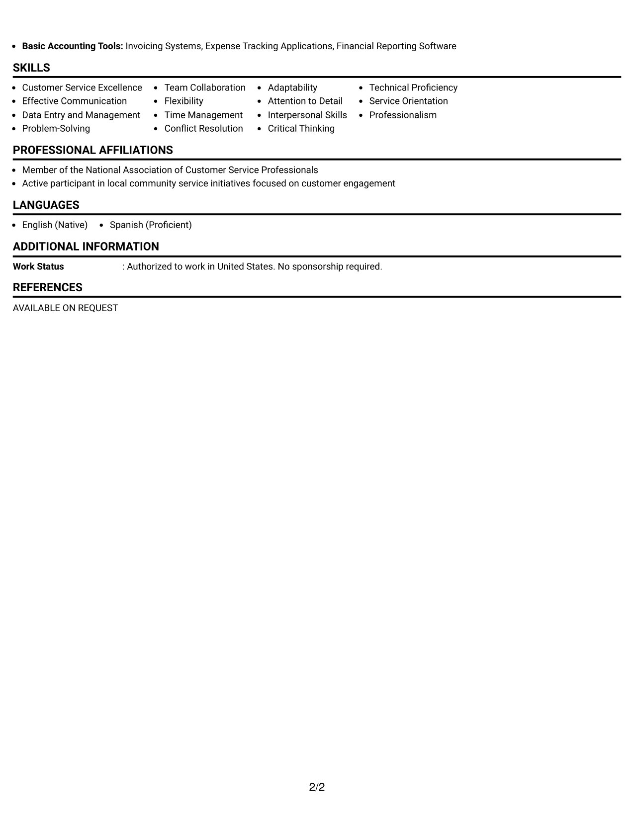 Resume Example Page 2