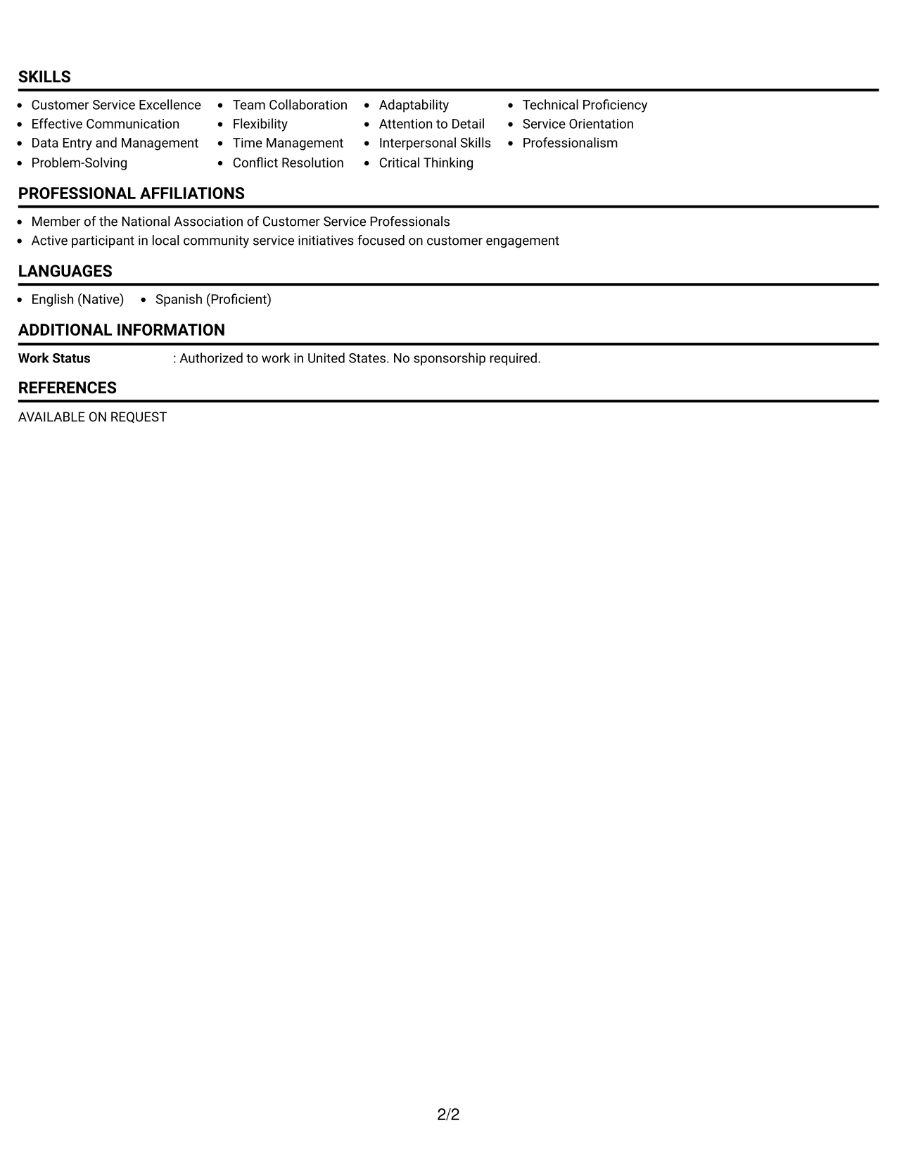 Resume Example Page 2