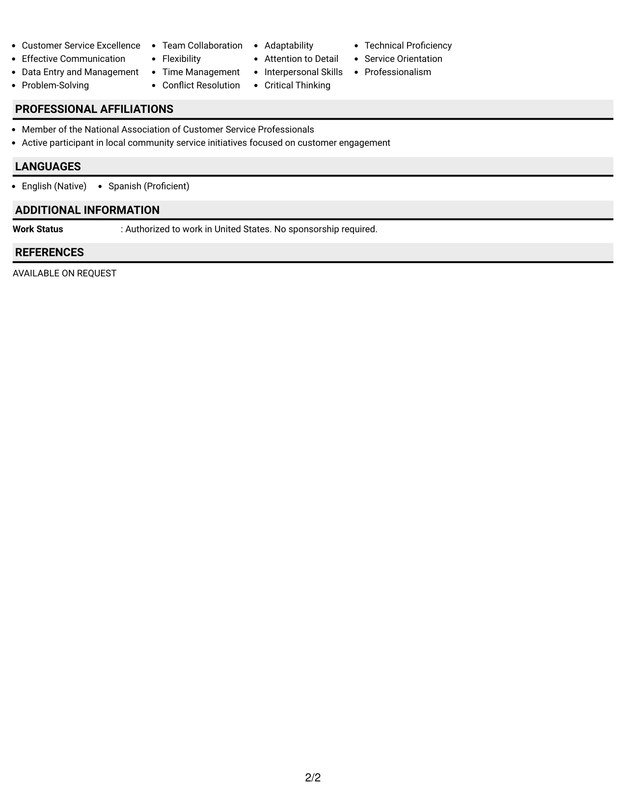 Resume Example Page 2