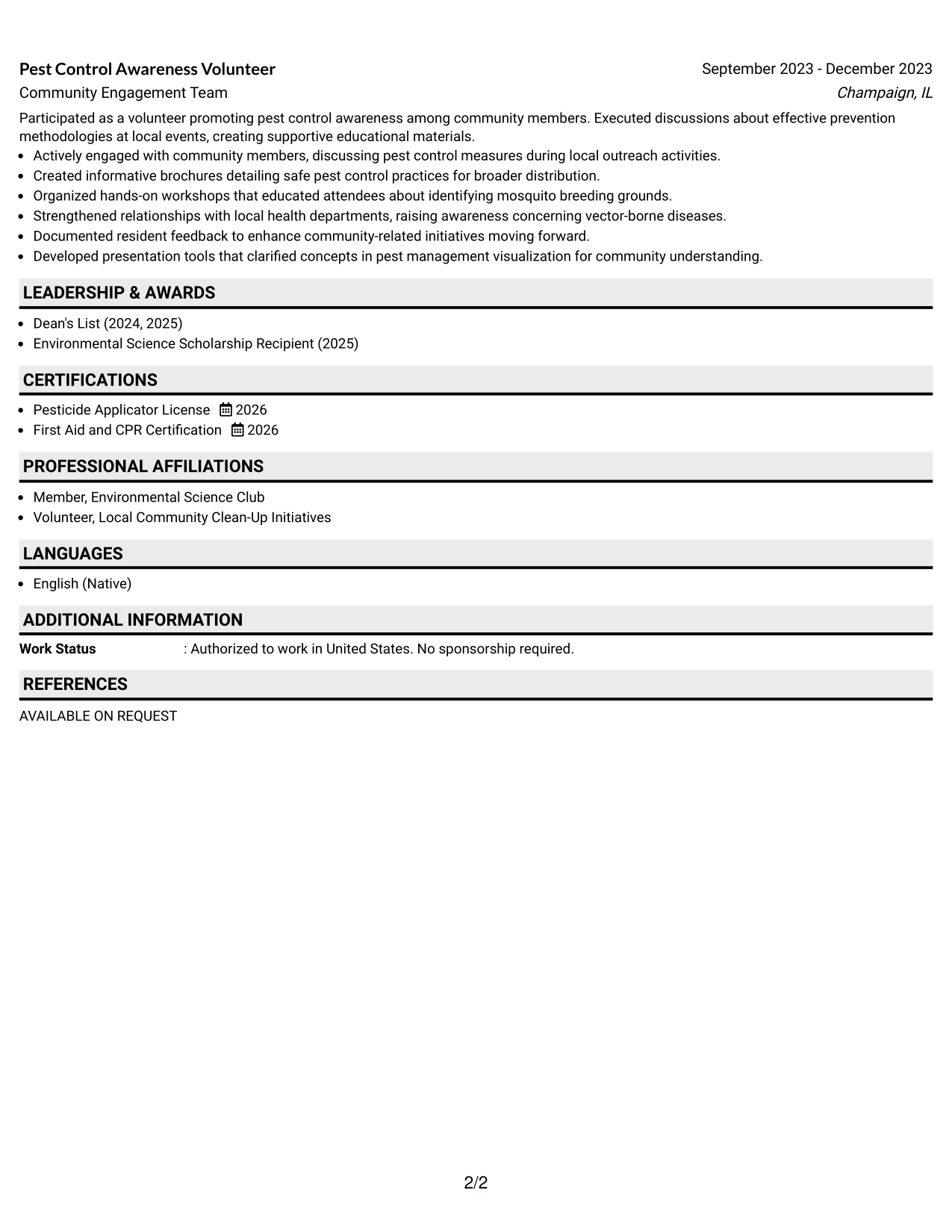 Resume Example Page 2