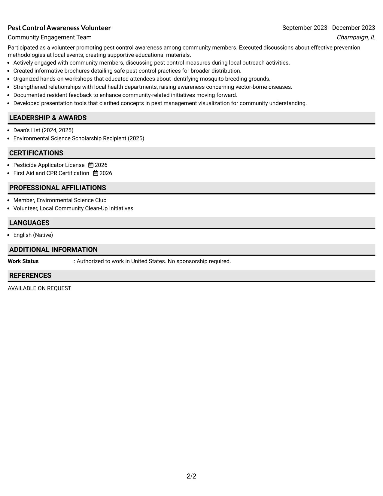 Resume Example Page 2