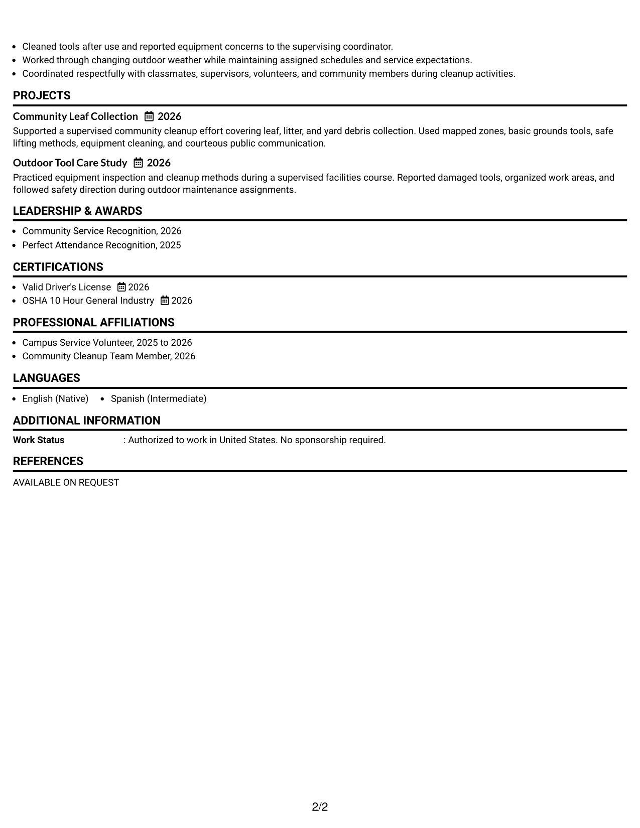 Resume Example Page 2