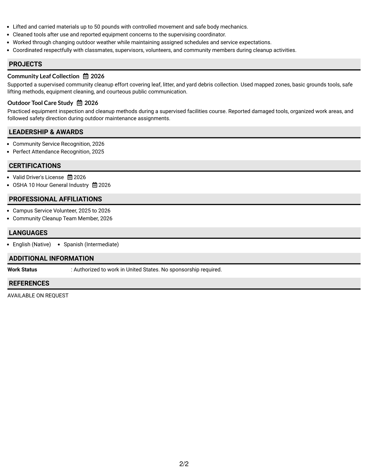 Resume Example Page 2