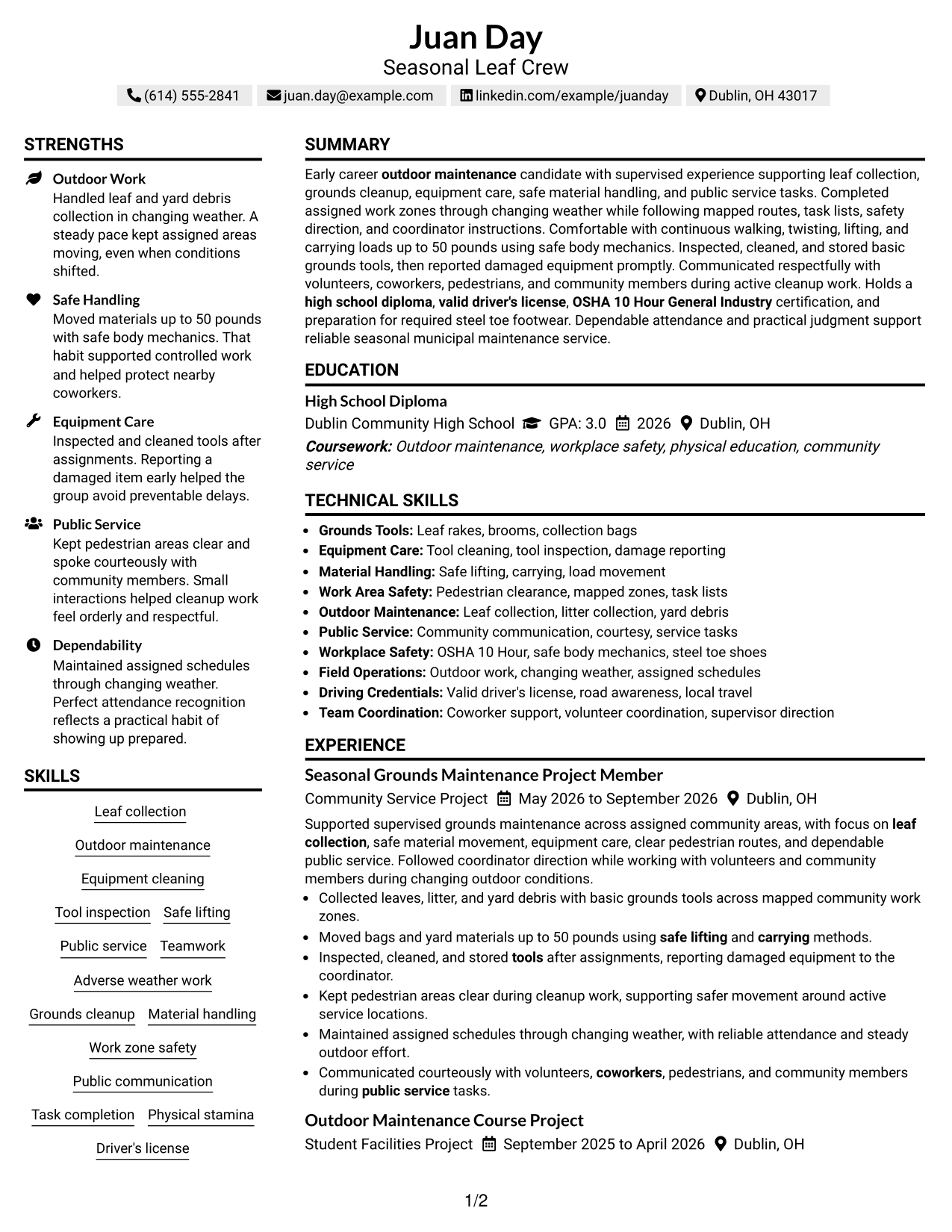 Resume Example Page 1