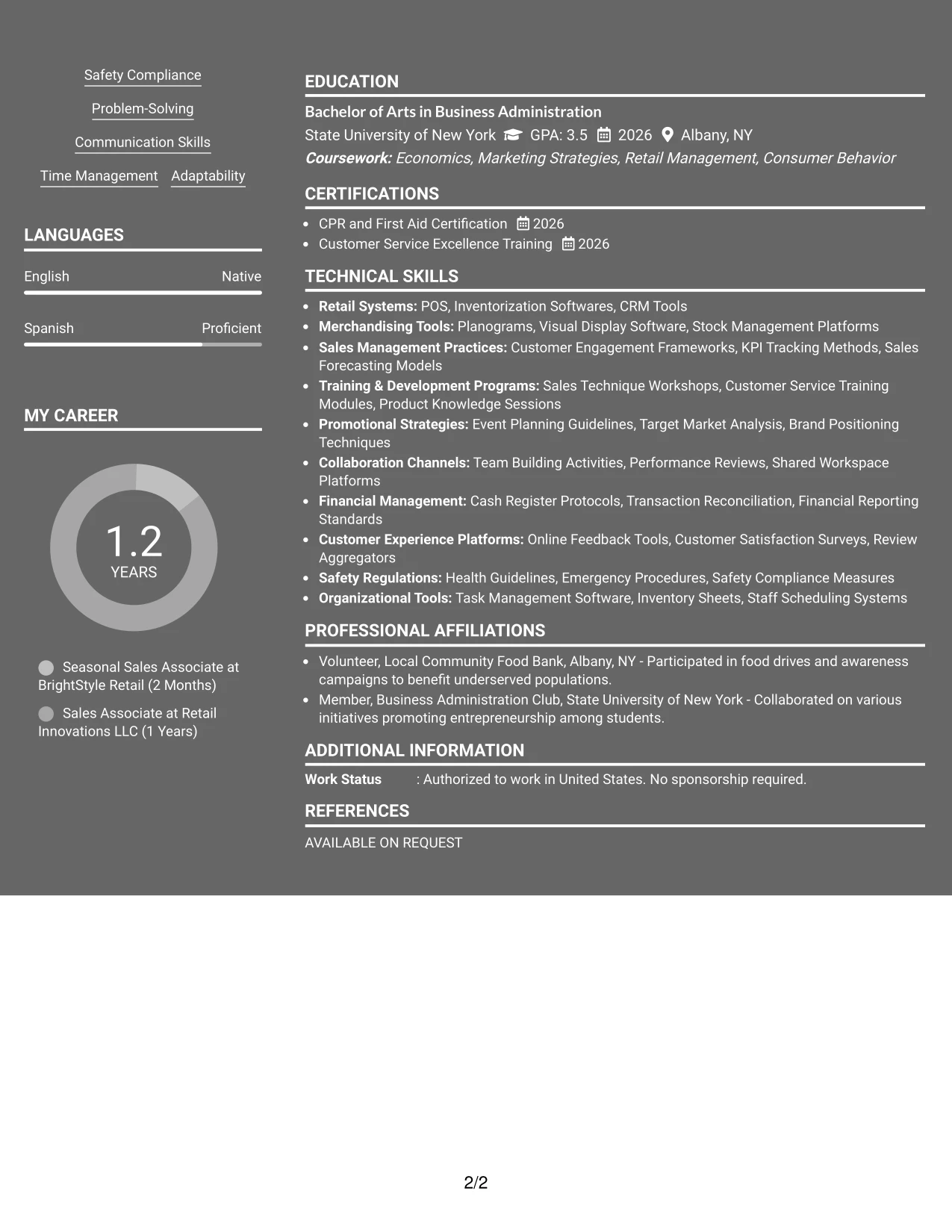 Resume Example Page 2