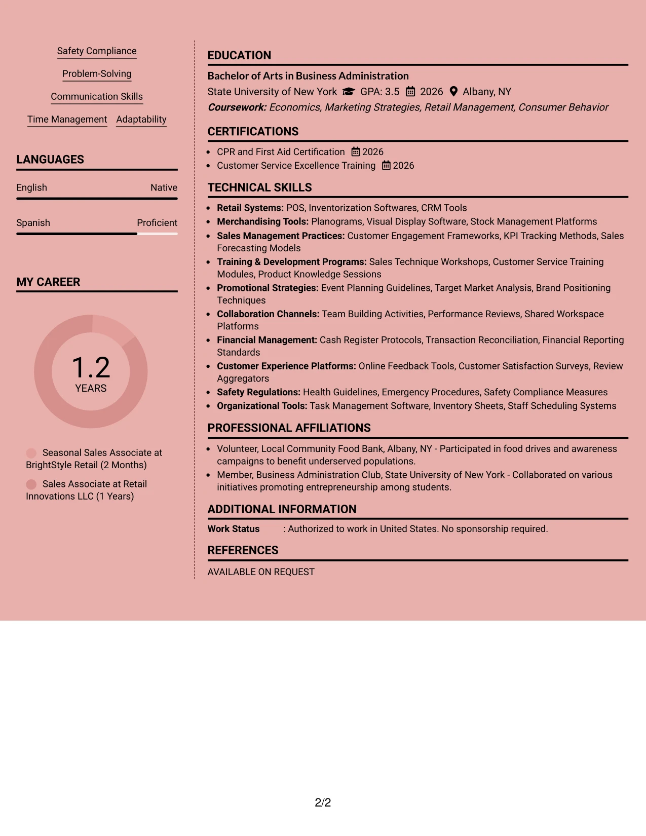 Resume Example Page 2