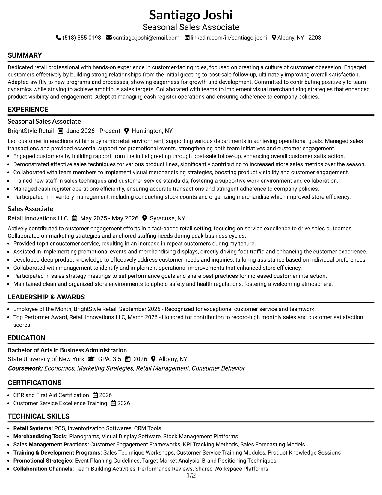 Resume Example Page 1