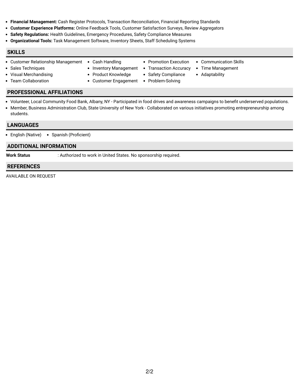 Resume Example Page 2
