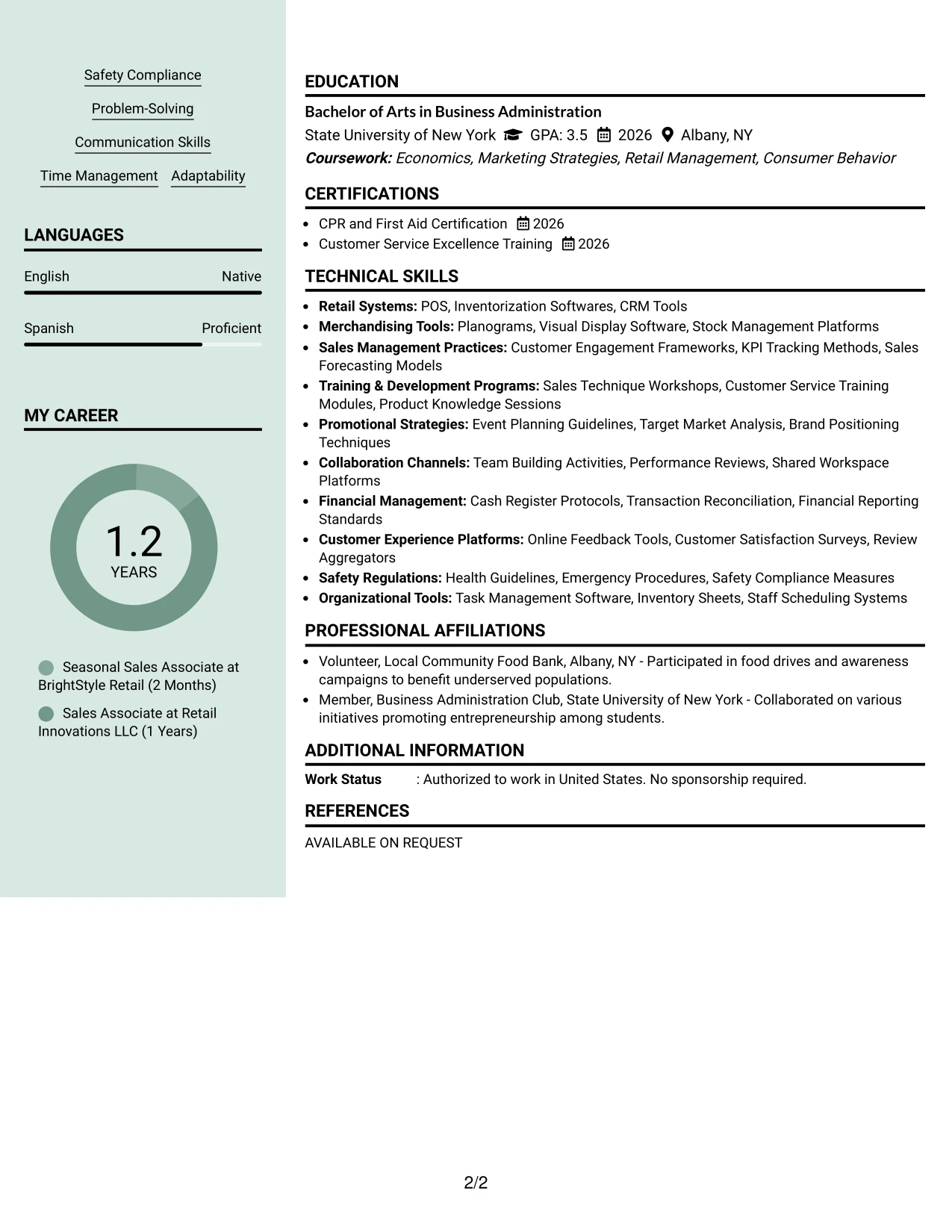 Resume Example Page 2