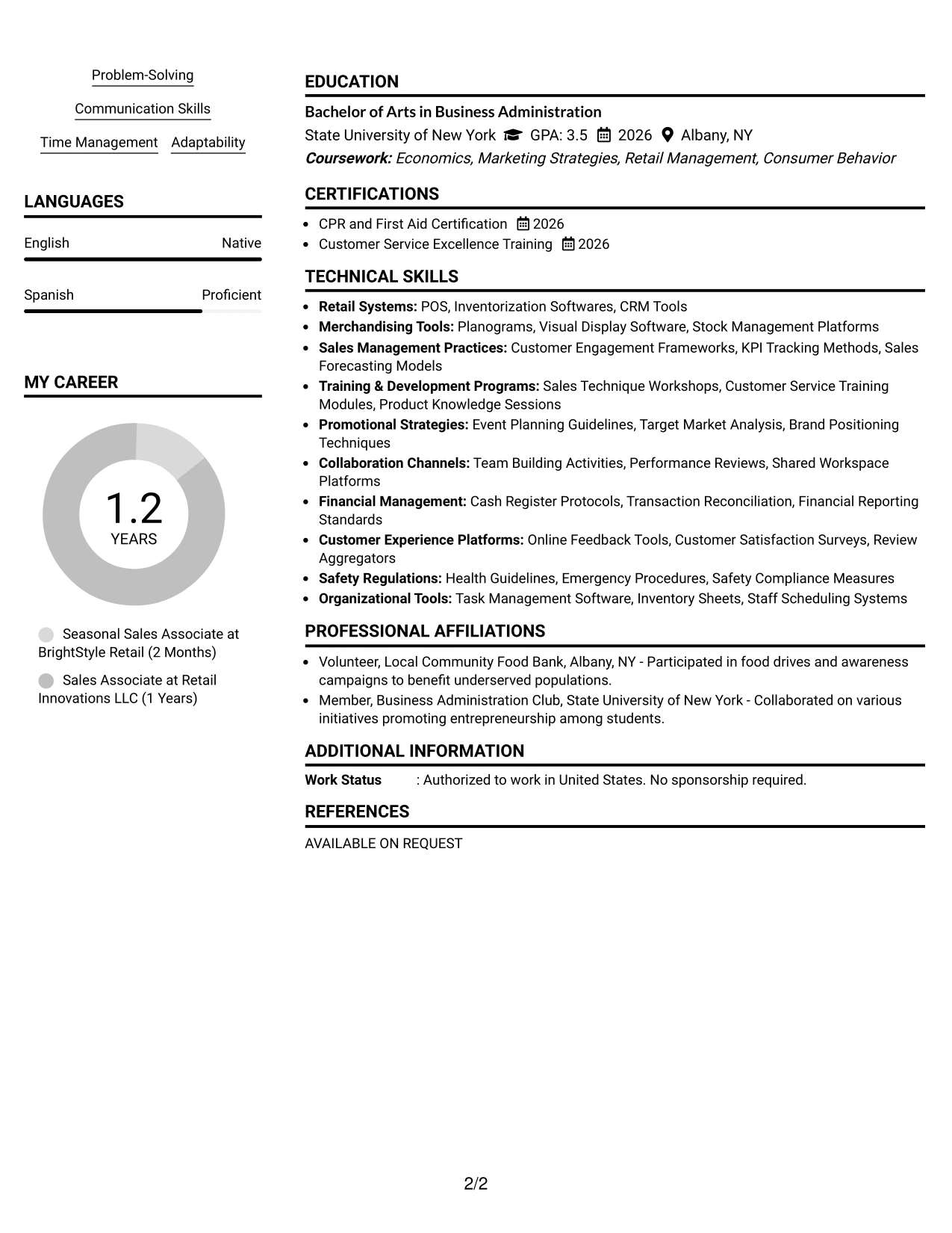 Resume Example Page 2