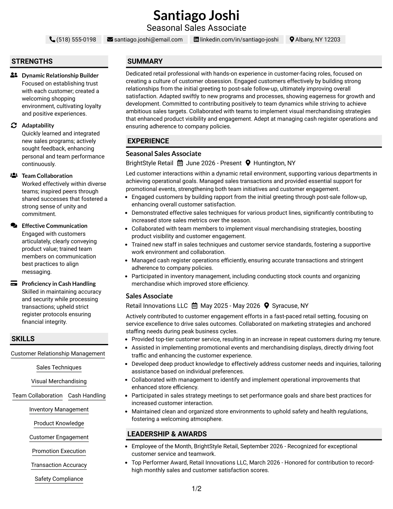 Resume Example Page 1