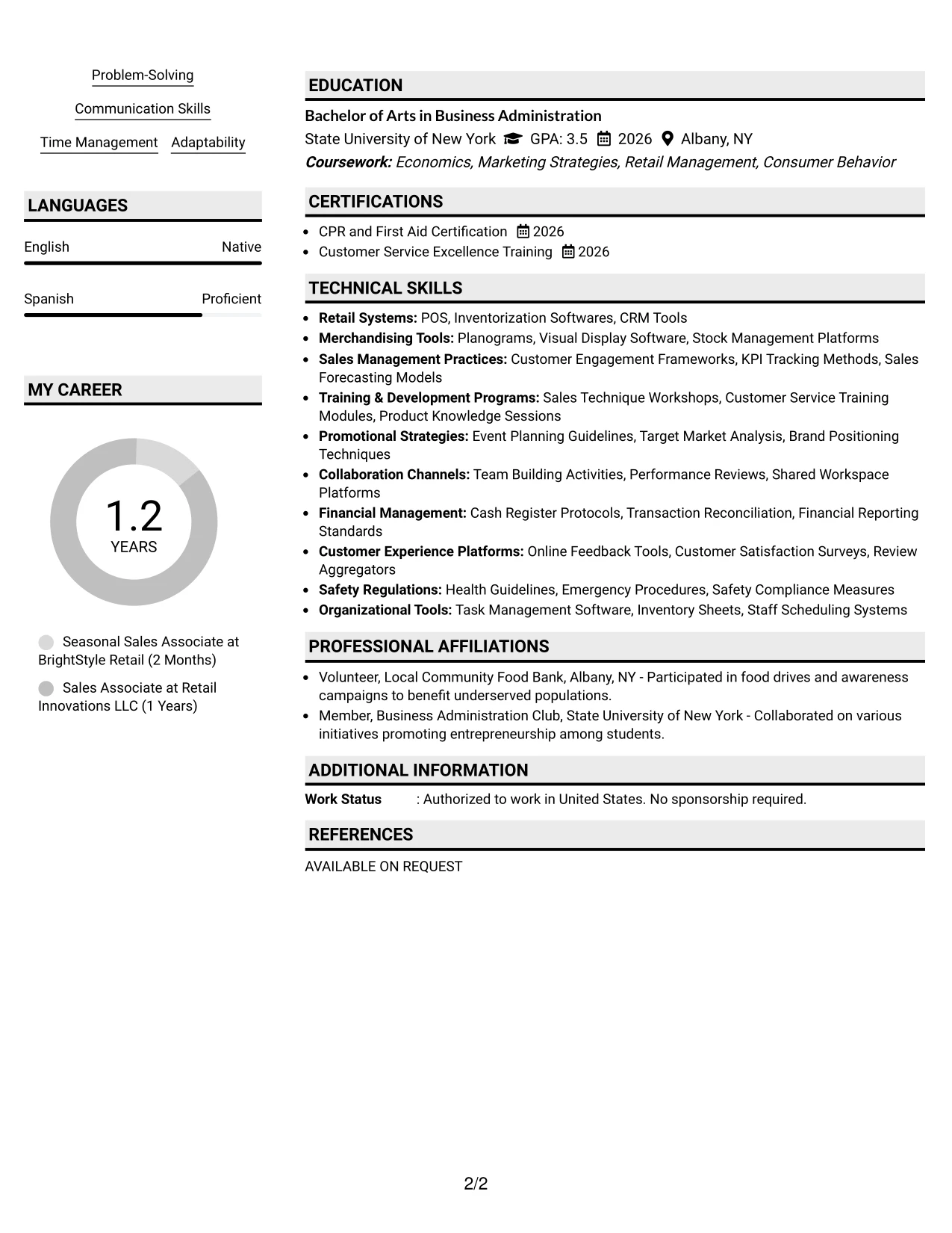 Resume Example Page 2