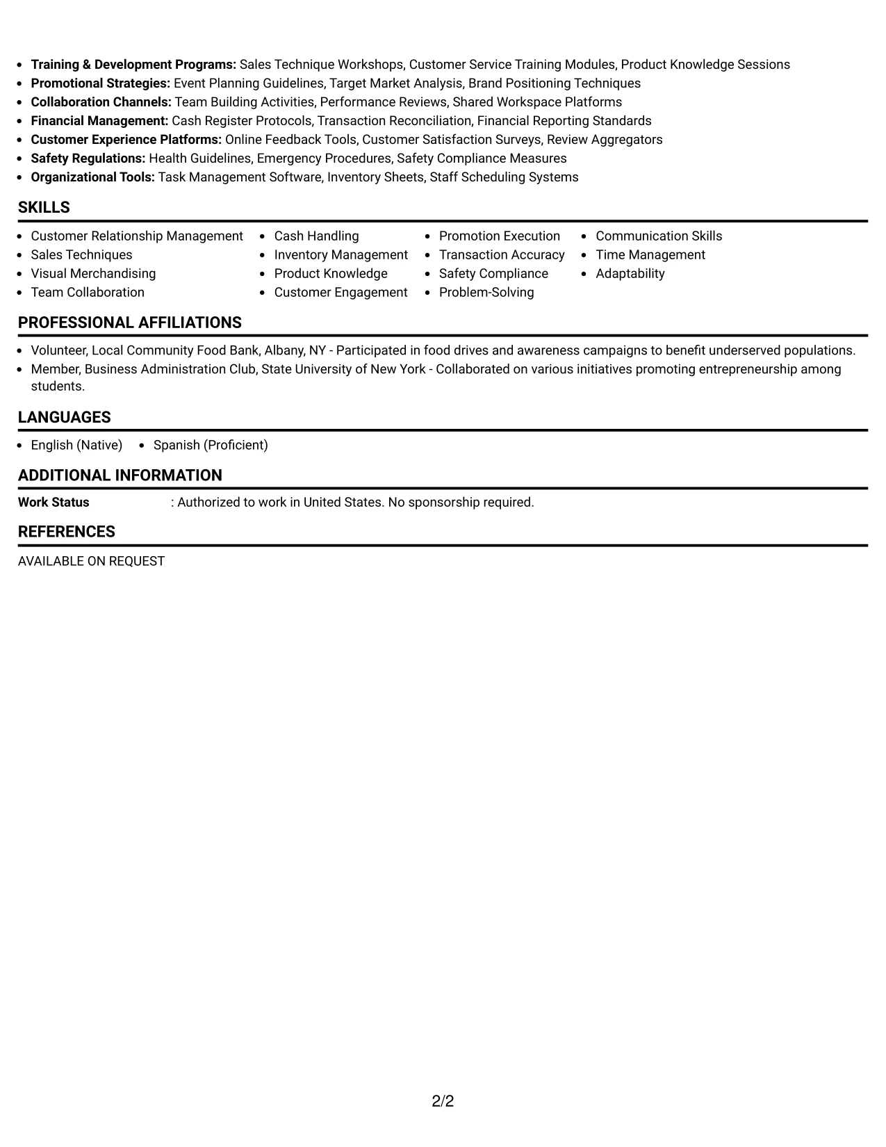Resume Example Page 2