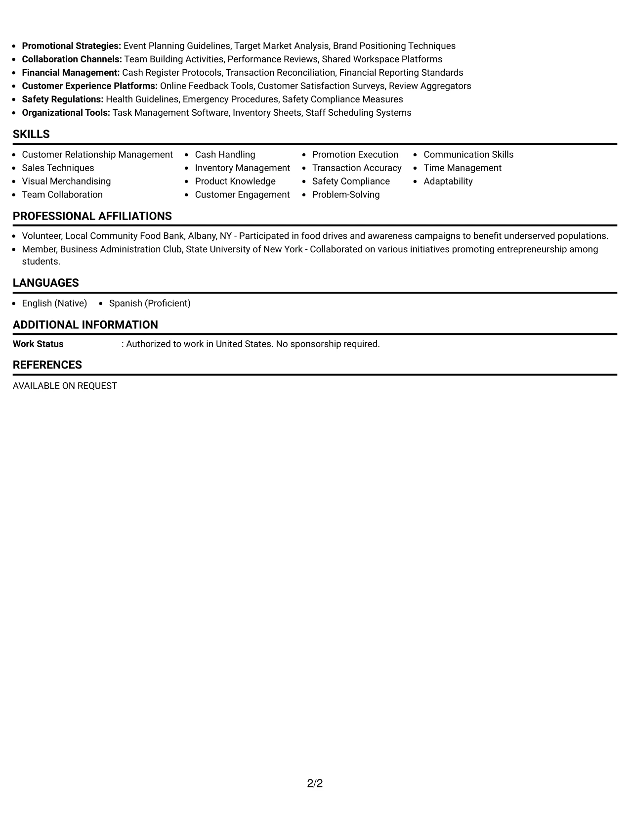 Resume Example Page 2
