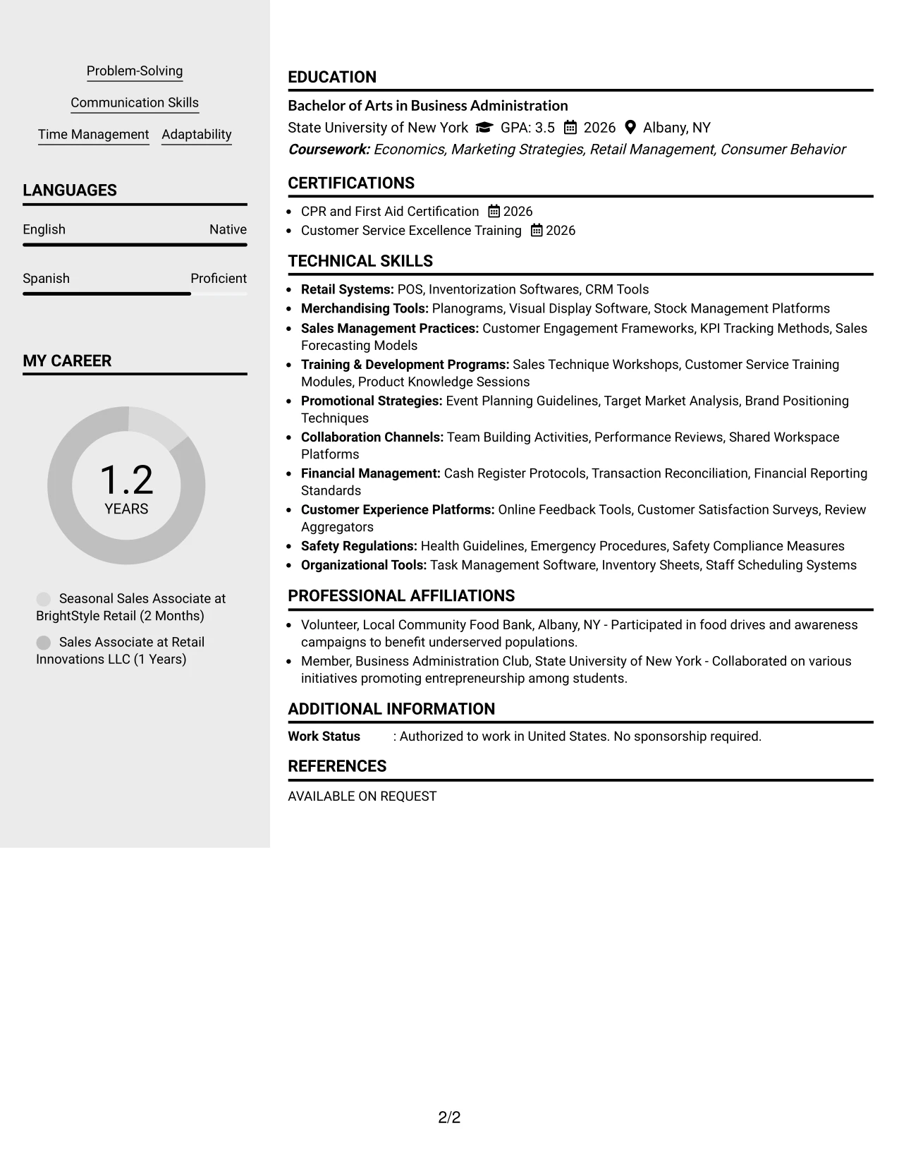 Resume Example Page 2